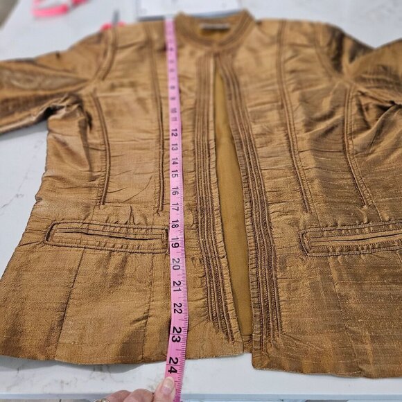 Jami's Contemporary Silk Jacket Medium Open Front Brown Designer Elegant Luxury - Picture 9 of 9